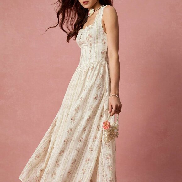 Cream Elegant Women's Romantic Maxi Dress - Picture 6 of 8
